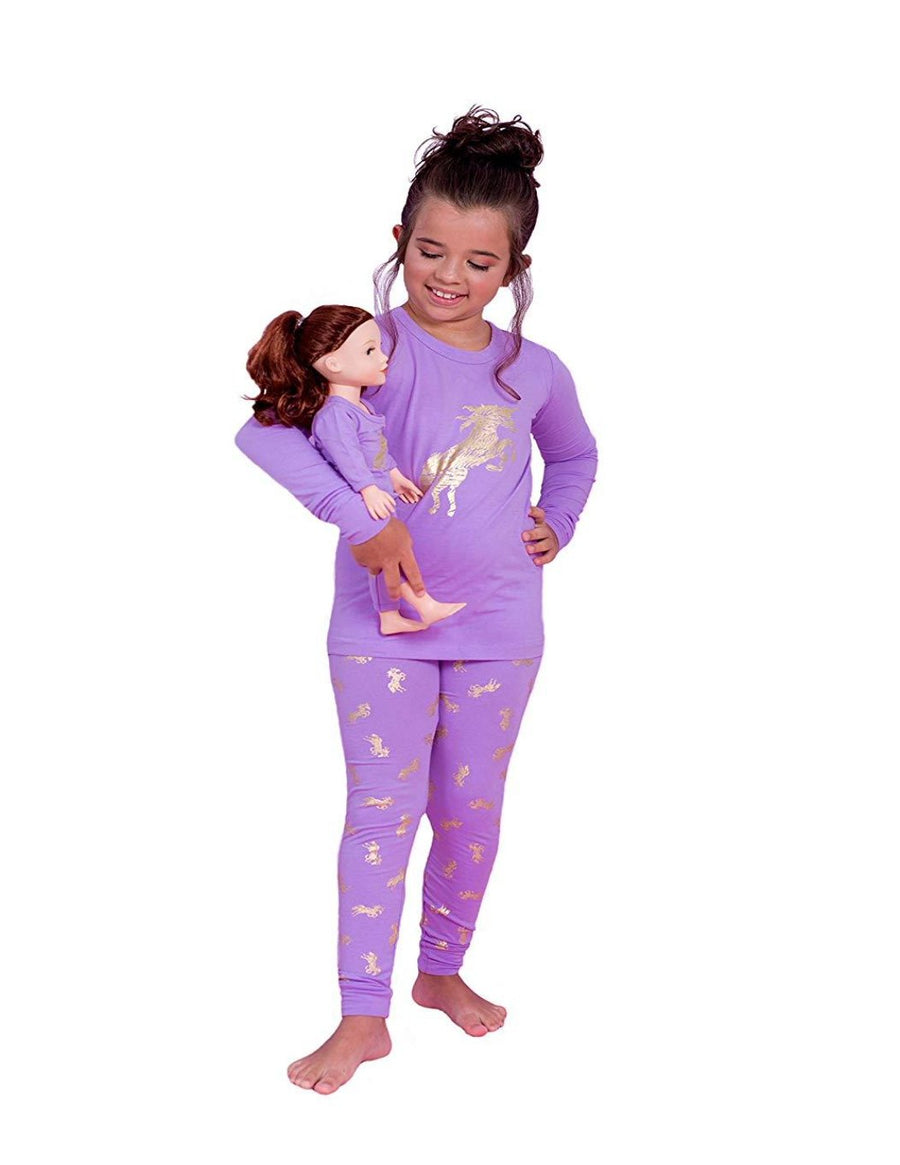 Girls and Dolls Matching Unicorn 4 Piece Pyjama Sets